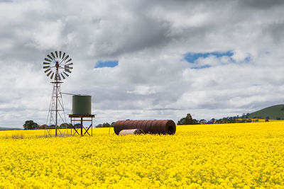 Scenic view of field against cloudy sky