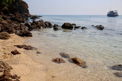 Scenic view of sea against clear sky