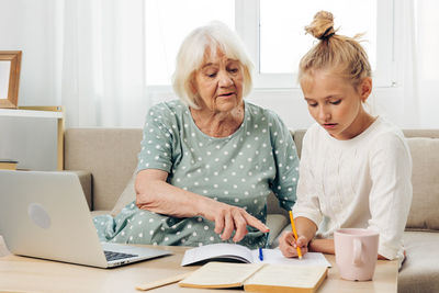 Female friends working at home