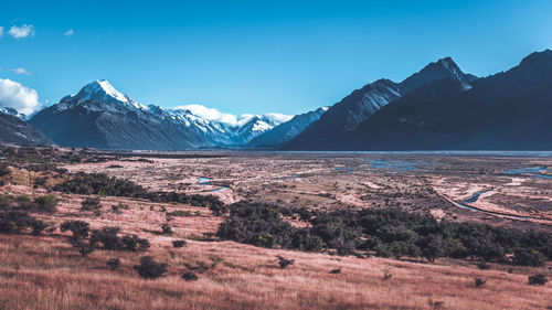 Scenic view of snowcapped mountains against sky