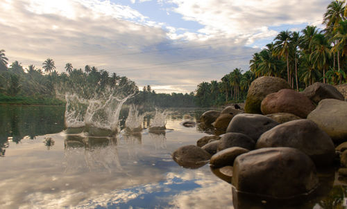 Scenic view of lake against sky