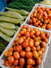 High angle view of fruits for sale in market