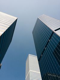 Exterior of modern buildings against clear sky