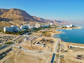 High angle view of cityscape against sky