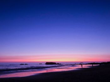 Scenic view of sea against clear sky during sunset