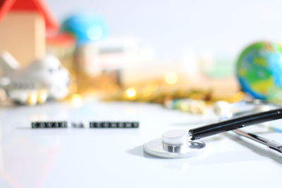 Close-up of electric fan on table