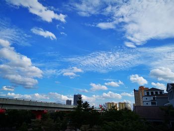 Exterior of buildings against blue sky