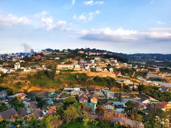 High angle view of townscape against sky