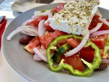 Close-up of salad served in plate on table