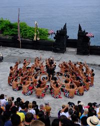 High angle view of people in sea