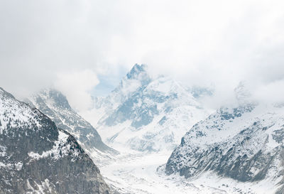 Scenic view of snow covered mountains against sky