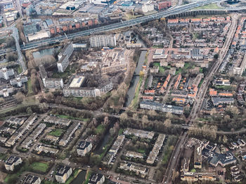 High angle view of city buildings