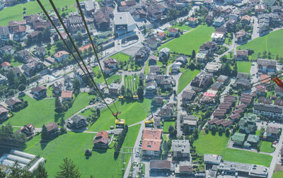 High angle view of houses in town