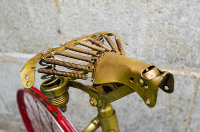 High angle view of machine part on wall