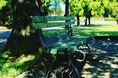 Empty benches in park