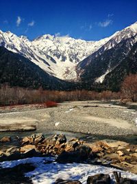 Scenic view of snowcapped mountains against sky