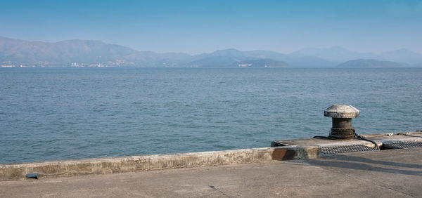 Scenic view of sea against clear blue sky