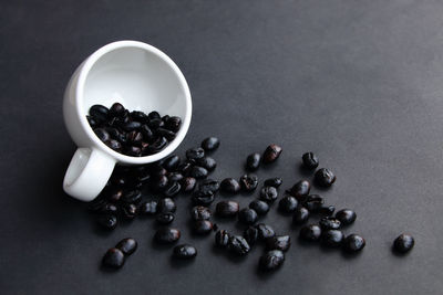 High angle view of black tea on table