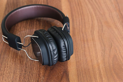 Close-up of headphones on table