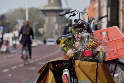 Close-up of bicycle on street