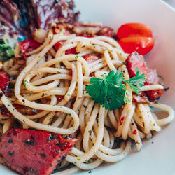 Close-up of fresh vegetables in plate