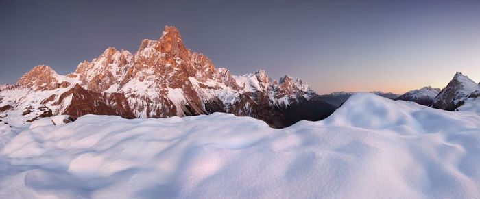 Scenic view of snow covered mountain against sky