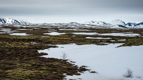 Scenic view of snowcapped mountains against sky