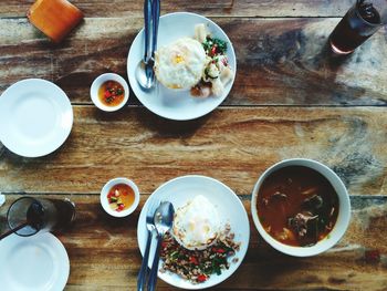 High angle view of food served in plate