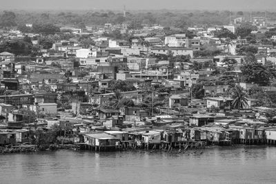 High angle view of buildings in city