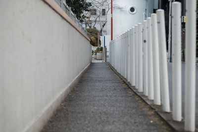 Narrow sidewalks and stanchions seen from a low angle. scenery at akasaka 6-chome in tokyo