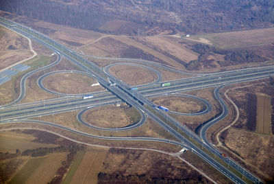 High angle view of highway on field