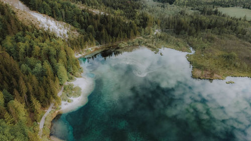 High angle view of water flowing over land