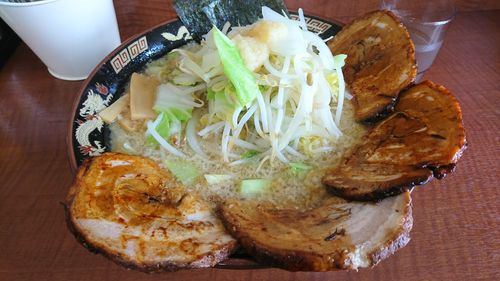 Close-up of food served on table