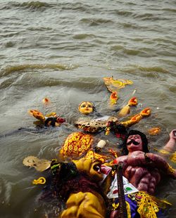 High angle view of girl in sea