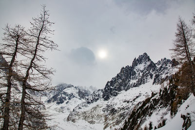 Scenic view of snow covered mountains against sky