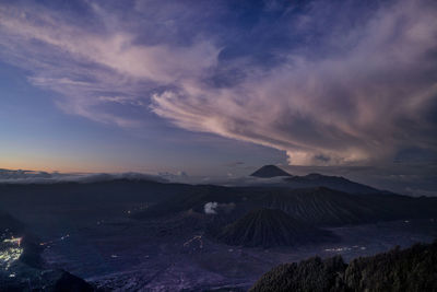 Scenic view of mountains against cloudy sky