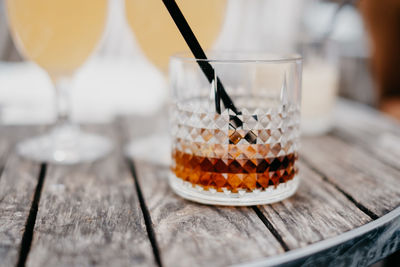 Close-up of drink on wooden table