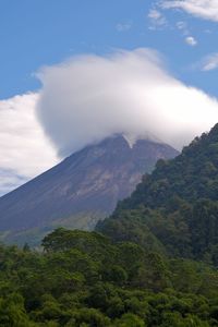 Yogyakarta, ina, feb 27, 2022. peak of mount merapi which is entering an effusive eruption phase.