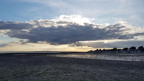 Scenic view of beach against sky during sunset