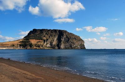 View of beach against cloudy sky