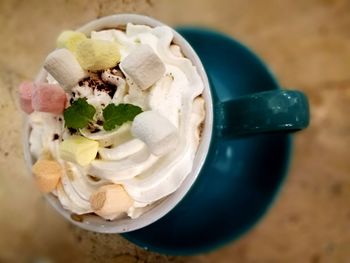 Close-up of ice cream on table