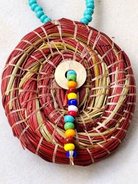 High angle view of multi colored pencils in basket