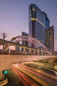 Light trails on city buildings