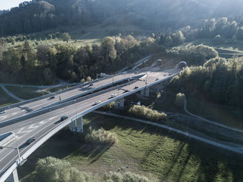 High angle view of train