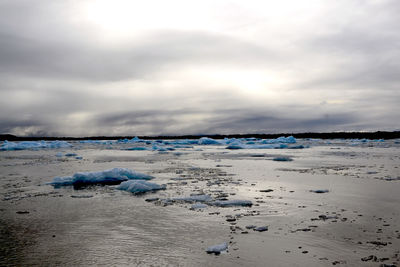 Scenic view of sea against sky during winter