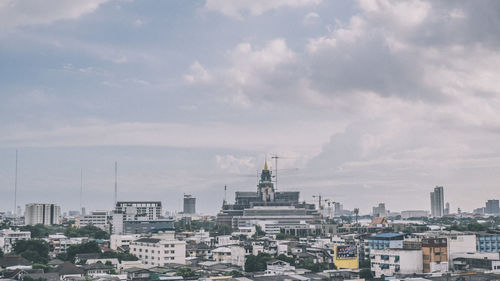 High angle view of buildings against sky