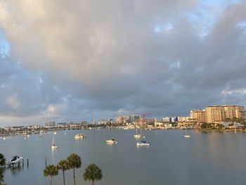 Scenic view of sea and buildings against sky