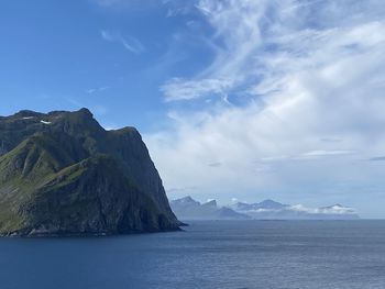 Scenic view of mountain and sea against sky