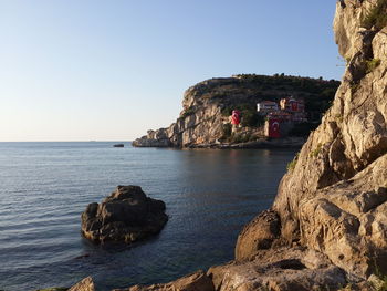 Scenic view of sea against clear sky