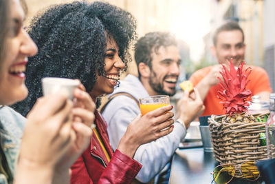 Group of people using mobile phone